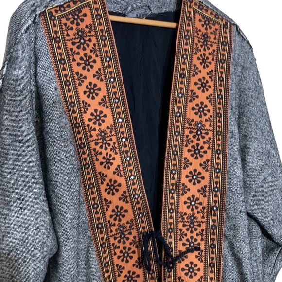 FREE PEOPLE Nomad Tweed Duster Wool Coat Long Jacket Lined Embroidered Boho Chic - Picture 5 of 13